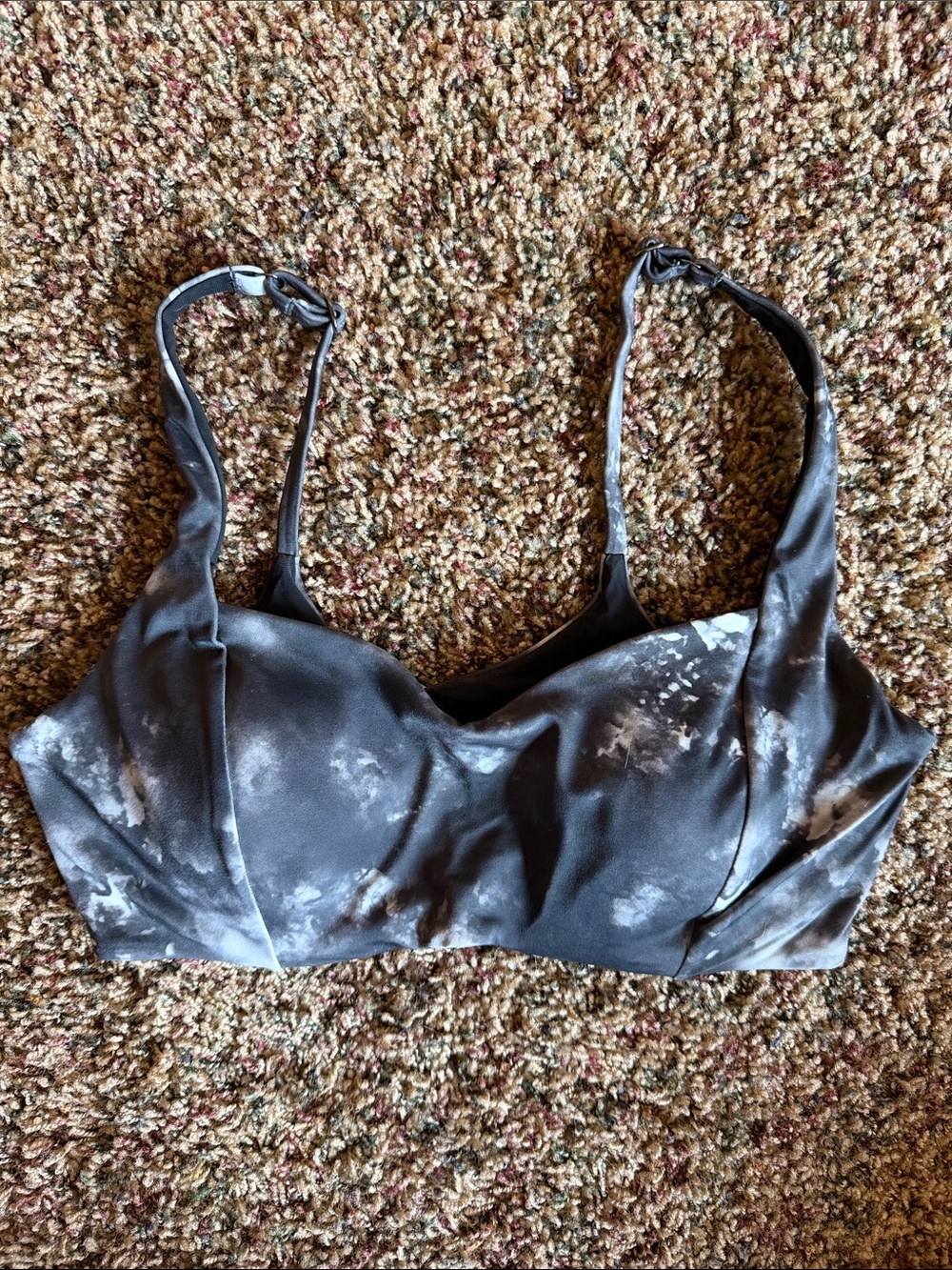 Athleta Black and Light Gray Tie-Dye Swim Bikini Top